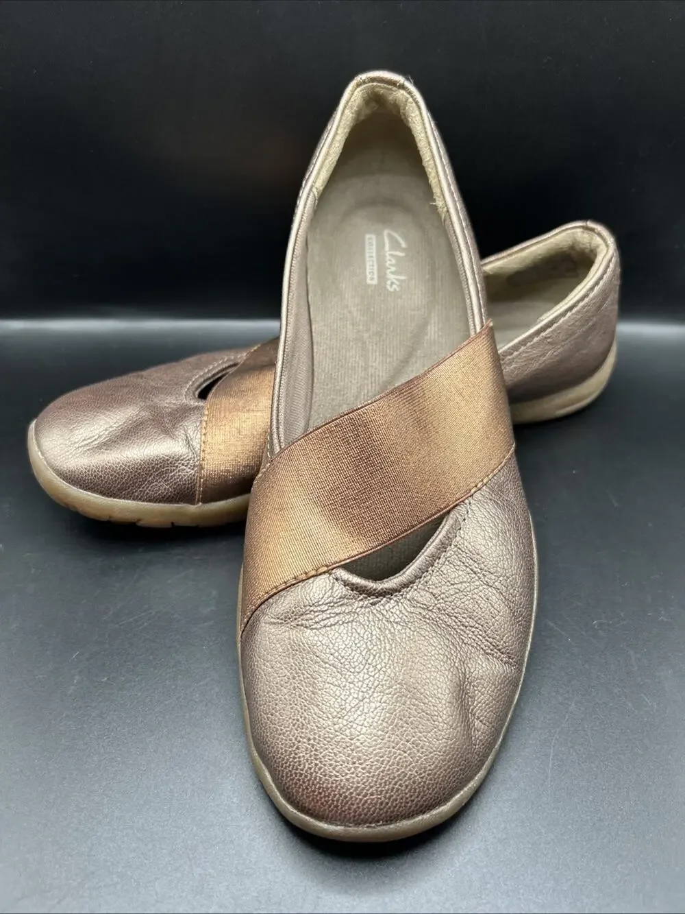 Clarks Collection Womens 7.5 M Ballet Flats Taupe Bronze Metallic Slip On